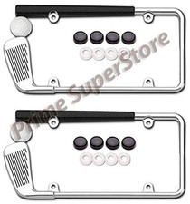 2 Pack Chromeblack Metal Golf Club License Plate Frame Golfing Car Tag Pair Cap
