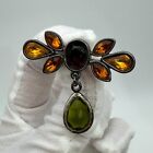 Purple Green Rhinestone Autumn Colors Amber Rhinestone Brooch Pin Pewter Backing