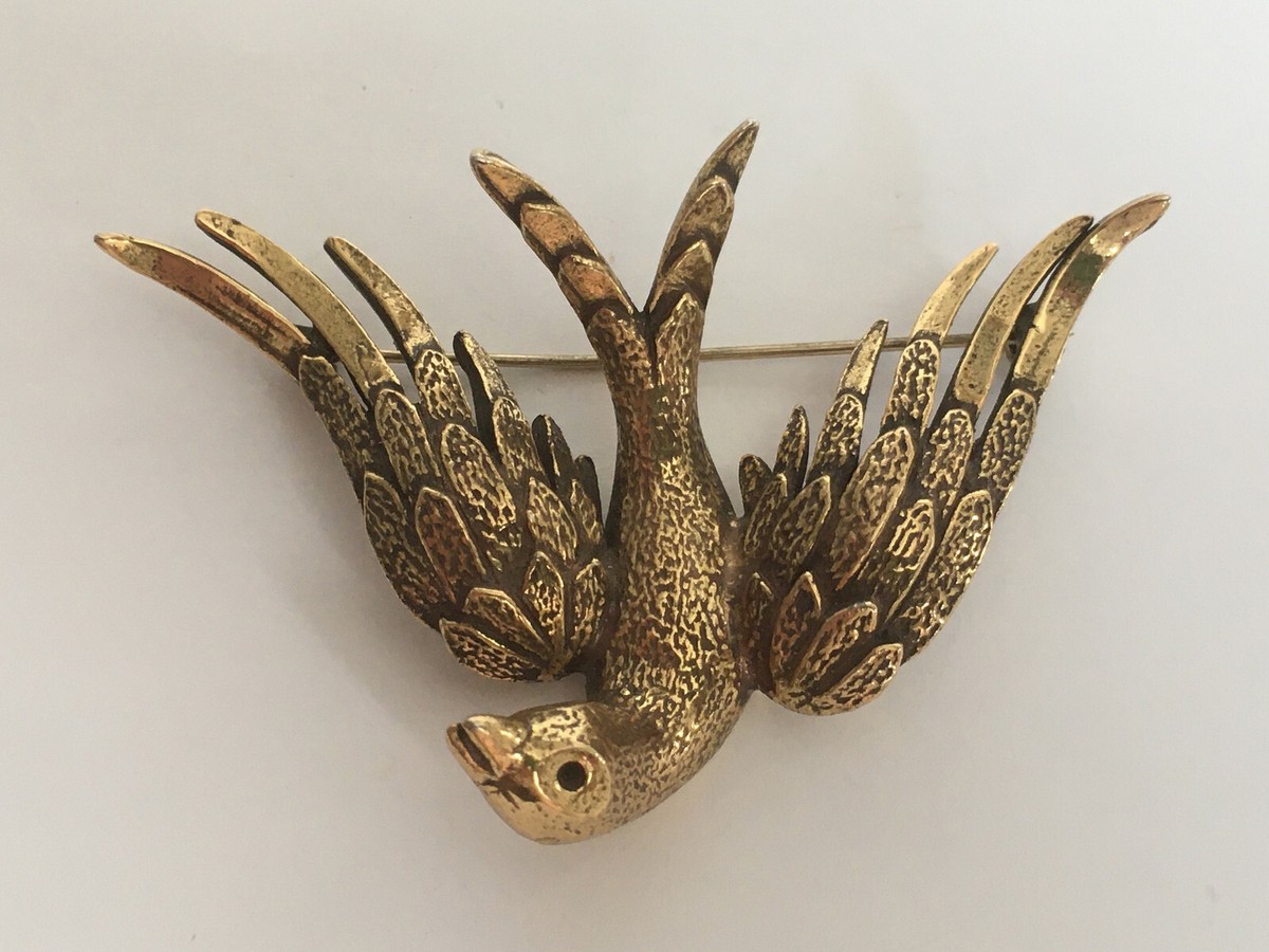 VTG Zentall Swallow Brass Gold Tone Bird Pin Back Brooch