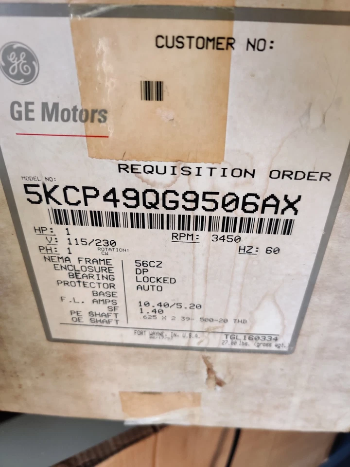 GE 1 Hp Ac Motor 115/230 Volts 3450 Rpm 1P 56Cz 60 Hz DP .625 x 2.39 1/2-20 thd - Image 4 of 4