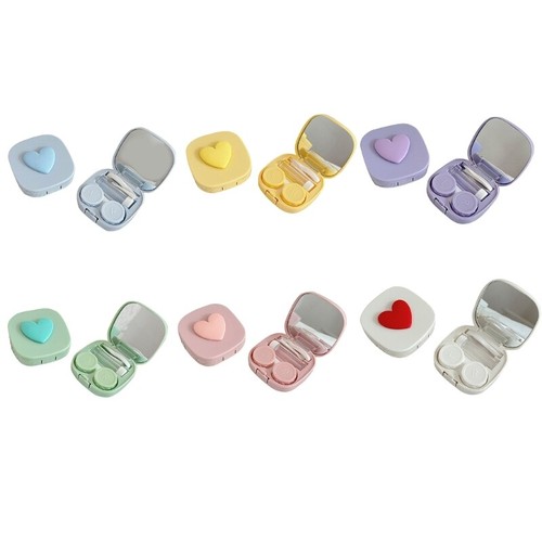 Portable Contact Lens Box Square and Heart Designs with Mirror Travel Easy Carry