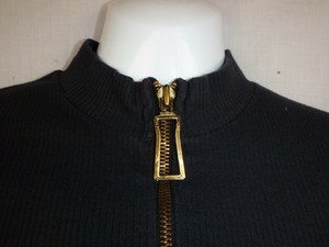 Vtg-60-039-s-Montgomery-Ward-Zip-Front-Ribbed-Mock-Turtleneck-Black-Sz-L-GROOVY