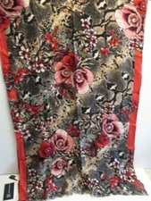 Women's 72" Long x 20.5" W One Size Scarf Black Red White Rayon Neck Shoulder 