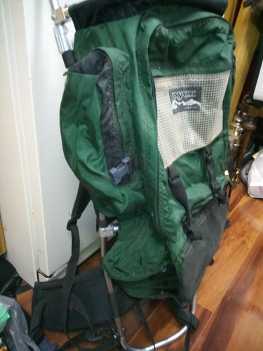 Vintage Jansport External Frame Backpack Hip Wings Hiking Camping Leather - Picture 2 of 8