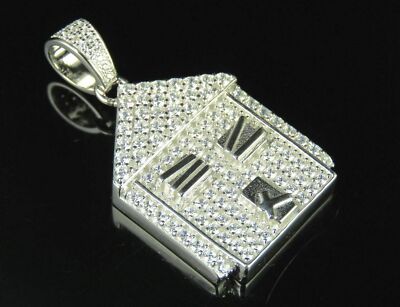 1.20 Ct Round Moissanite Men's Cluster Trap House Pendant 925 Sterling Silver