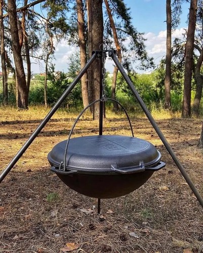 Caldero de hierro fundido 10 L camping Kazán con tapa sartén para cocinar fogata - Imagen 8 de 8