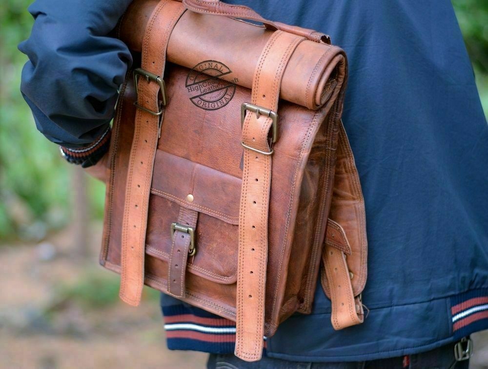 Vintage Real genuine leather Men's Backpack Bag laptop Satchel briefcase Brown