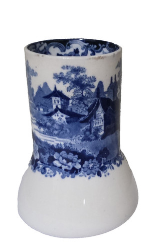 Minton Vase Genevese Blue & White Transferware Village Cottages 5" Antique FLAWS