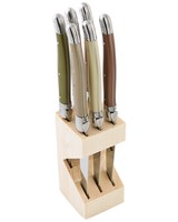 Jean Dubost Laguiole Set Of 6 Steak Knives In Block, Multicolor on sale Jean Dubost Laguiole Set Of 6 Steak Knives In Block, Multicolor on sale