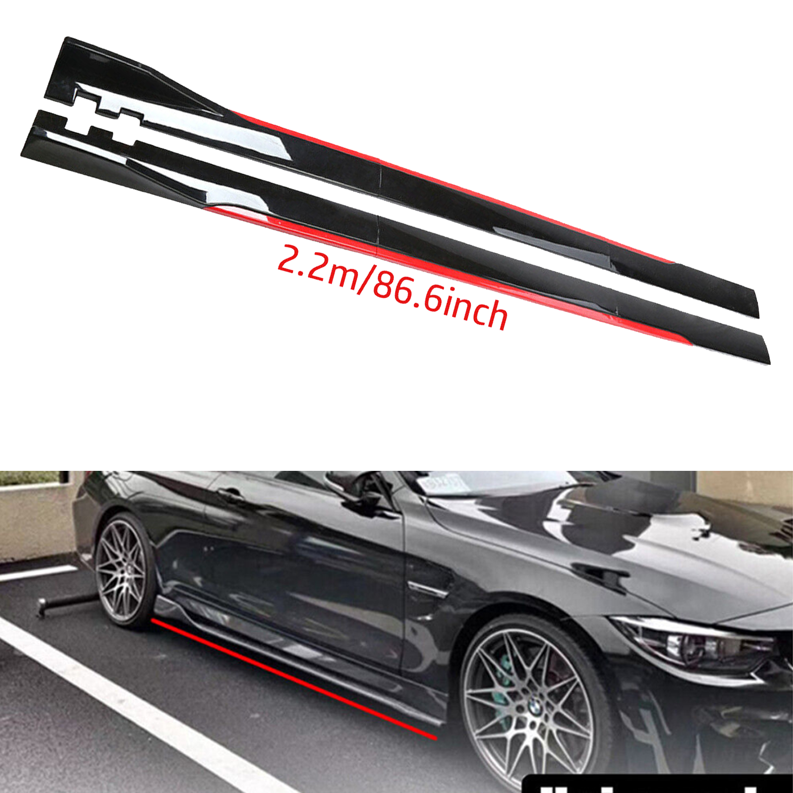 For BMW Side Skirt Extension Body Kit Splitter Spoiler Glossy Black Polypropy