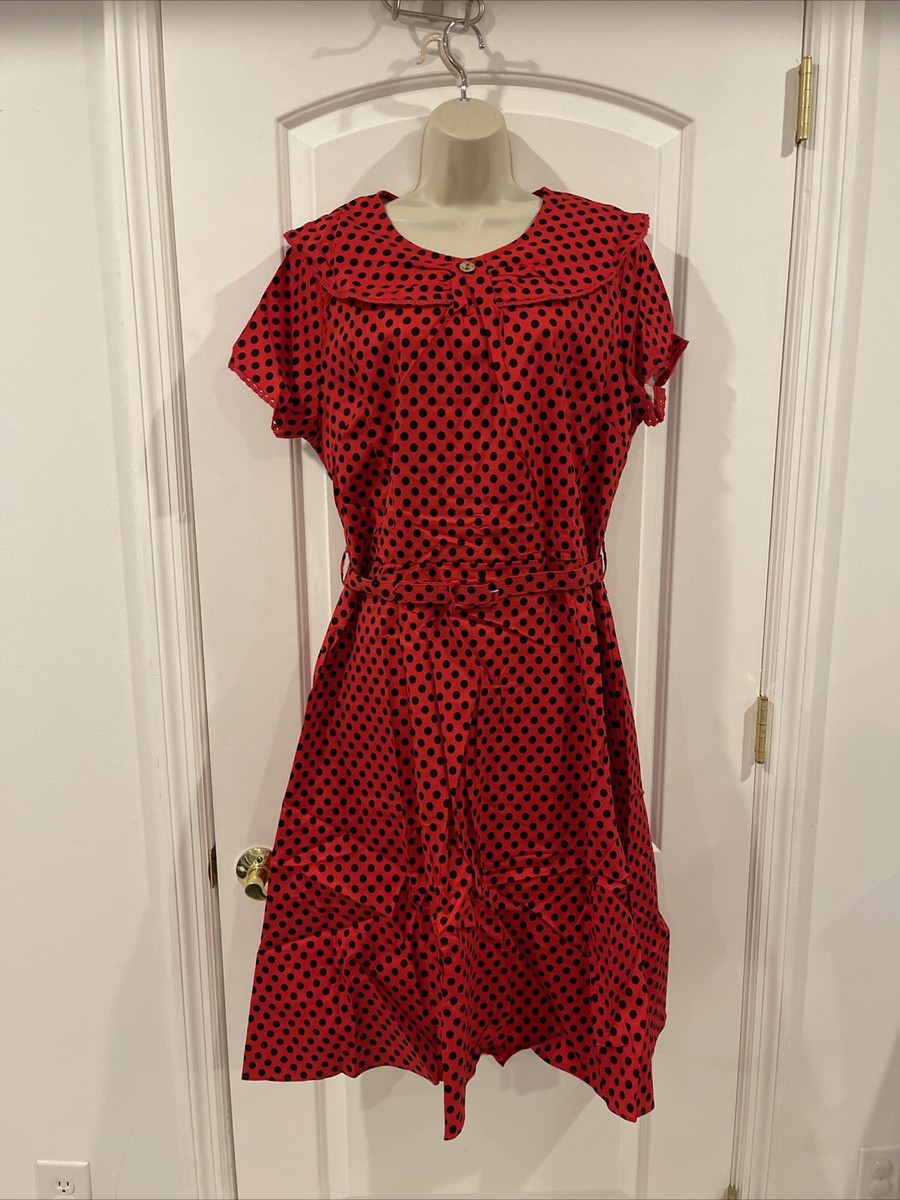 Avelog XXL Red Polka Dot Black Party Dress Belt Short Sleeve Collar Lace Trim | eBay Avelog XXL Red Polka Dot Black Party Dress Belt Short Sleeve Collar Lace Trim | eBay