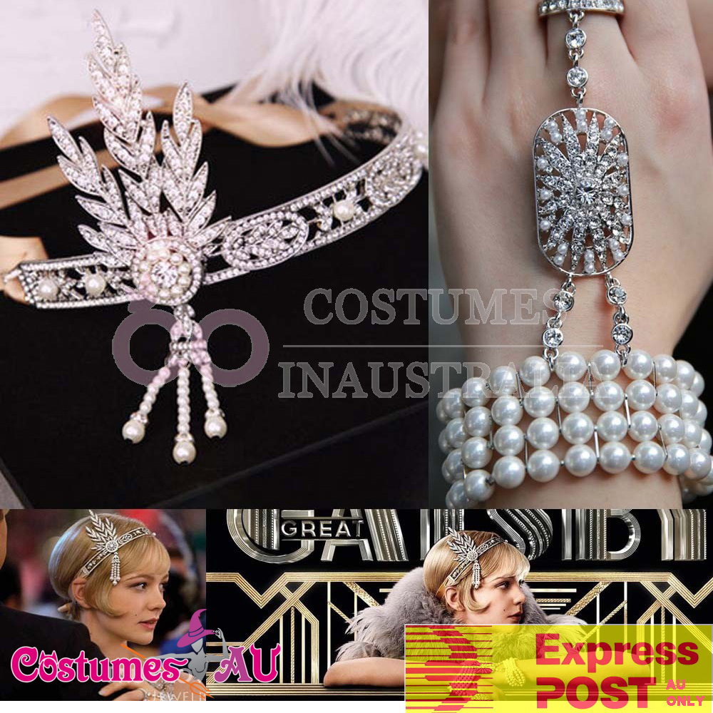 20s Headband Bracelet Ring Set Vintage Bridal Great Gatsby Costume Accessories