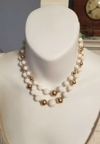 Collana Doppio Filo Vintage Bianco e Oro Perline Laureate Giappone MCM Gioielli - Foto 7 di 9
