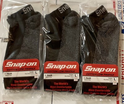 3 Pairs Men's Black Snap On Tools LOW PROFILE Socks Large FREE Shipping