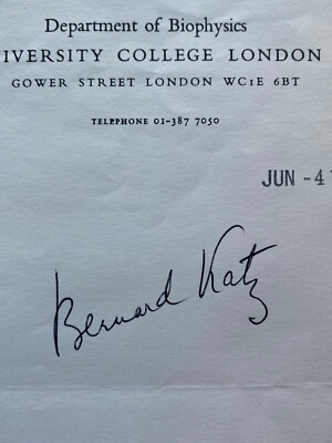 Sir Bernard Katz  - Nobelpreis Medizin  1970 - original  Autograph 