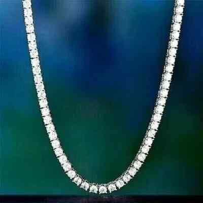 18Ct Round Cut Lab Created Diamond Men's Tennis Necklace 14k White Gold Plated