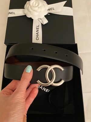 Chanel Reversible CC Logo Leather Belt Black Burgundy Size 85 EU