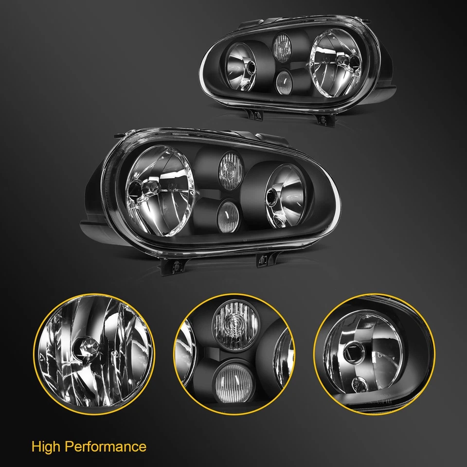 Fits 1999-2006 Volkswagen VW Golf Cabrio Headlights Black Housing Headlamps Pair - Изображение 2 из 4