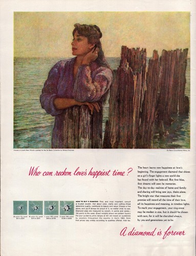 DeBeers Diamonds Art by Richard Frooman Woman Purple 1963 Vintage Print Ad-C-2.1 - Bild 2 von 2