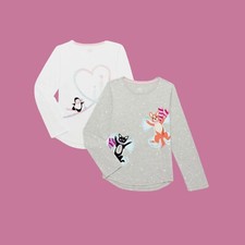 Wonder Nation Girls Long Sleeve Graphic T-Shirts,Pack of 2,Sizes 10/12Y 14/16Y