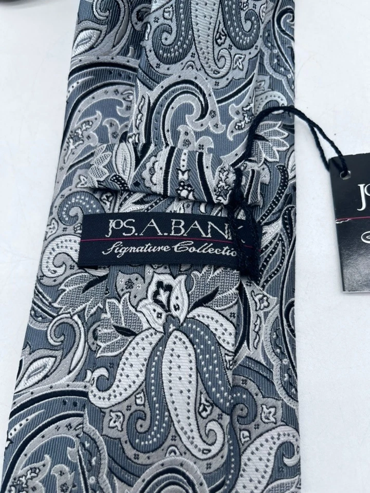 NUEVO CON ETIQUETAS JOS A BANK Signature Collection Corbata de Seda Tejida Floral Gris Paisley 59"X3.5" Foto 4 de 4