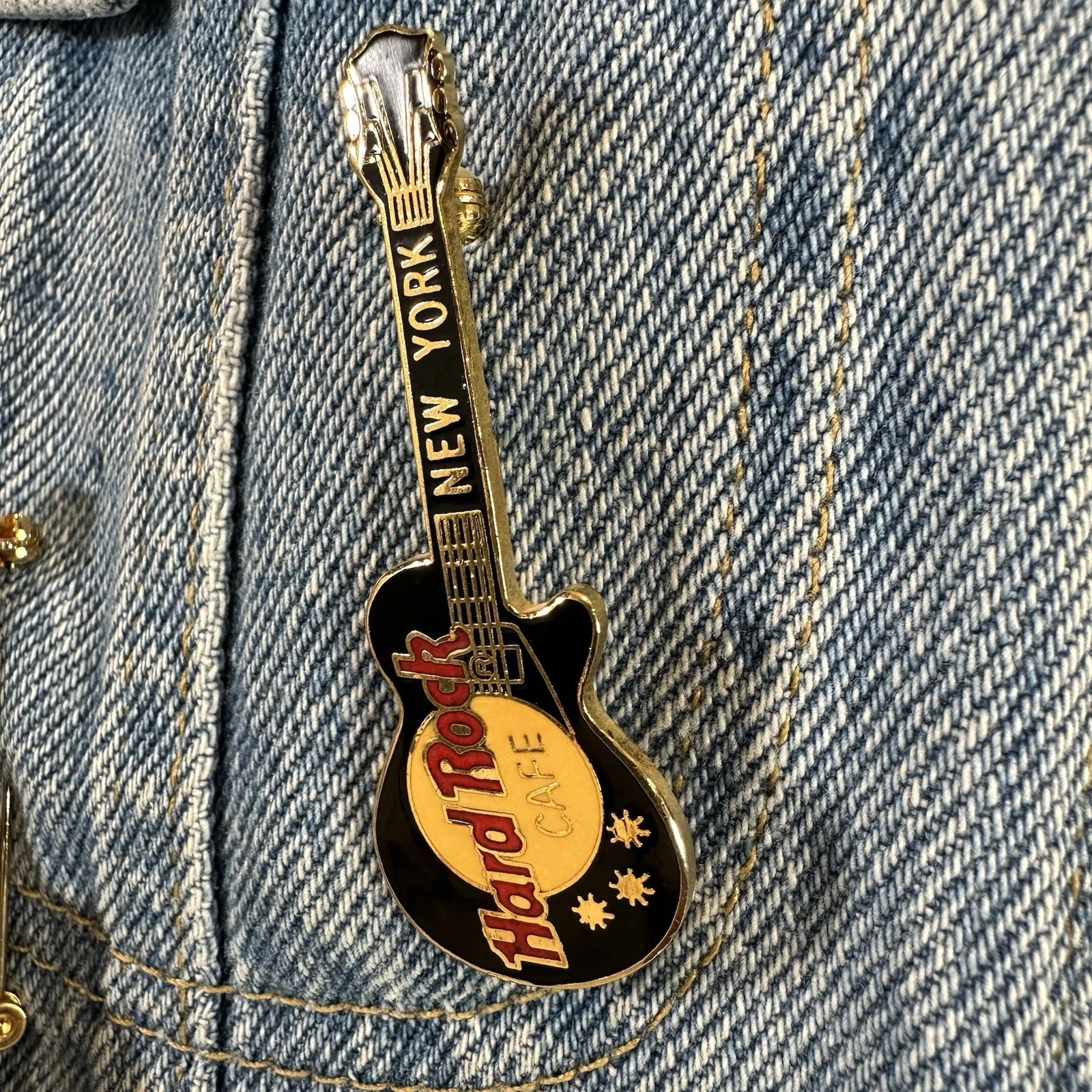 Vintage Lee Hard Rock Cafe Los Angeles Denim Jacket USA 90s Guitar Pins  Medium image 6