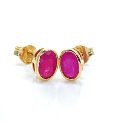 Ohrstecker 9 kt Gold Rubin natürlich rot oval 6 x 4 Juli Geburtsstein Geschenk