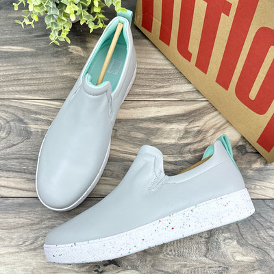 FITFLOP Rally 10 Speckle Sole Slip On Trainers Skate Leather Sneakers Soft Grey