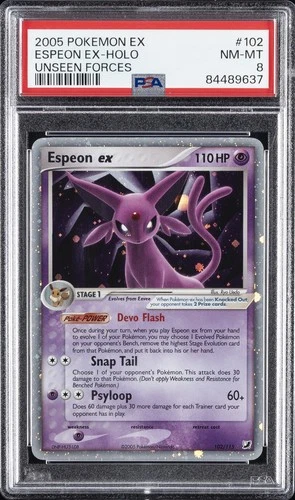 2005 POKEMON EX UNSEEN FORCES #102 ESPEON EX-HOLO PSA 8