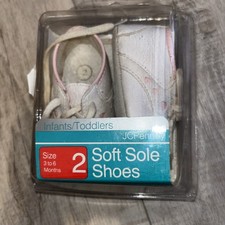 Baby Girl Crib Shoes Size 2 White Pink Hearts Vintage Toddler Time JCPenney