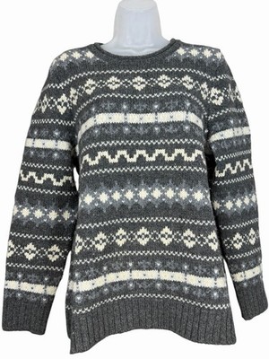 LL Bean Sweater Womens Large Classic Ragg Wool Fair Isle Crewneck Lambswool Cozy