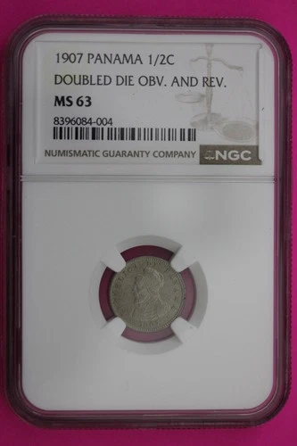 1907 MS 63 Panama Double Die Obc & Rev  1/2 Centesimo NGC Certified Graded 590