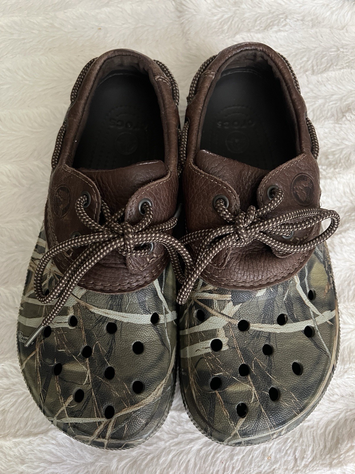Crocs Leather Max4 Camo Clogs Size M7 Mens Comfortable Slip-On Shoes-image