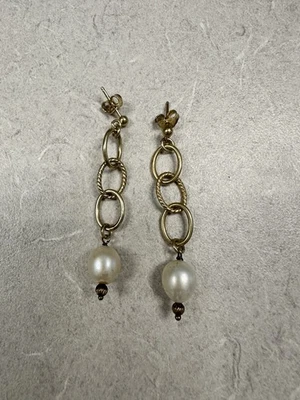 Italy Sterling Silver Vermeil Modernist Polished Twist Pearl Dangle Earrings - Image 1 of 4