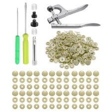 Plastic Snaps Fasteners with Snap Pliers, 100 Set T8 No-Sew Button Kit Beige
