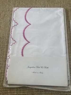 NIP Luxury Italian Embroidered Twin Flat Sheet & Neck Roll Sham White/Pink
