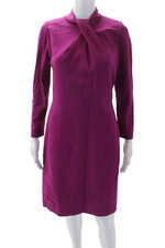 Elie Tahari Womens Long Sleeve High Neck Zip Pleated Dress Plum Size 04