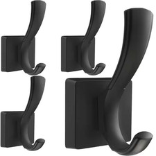 Double Wall Mount Hooks Bath Towel Hanger in Black Heavy Duty Aluminum Alloy for