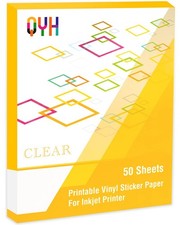 QYH Printable Vinyl Sticker Paper for Inkjet Printer Clear Labels 50 Sheets T...
