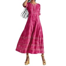 LoveshackFancy Sz L Edie Bordeaux Pink Tie Dye Cotton Midi Dress NWOT