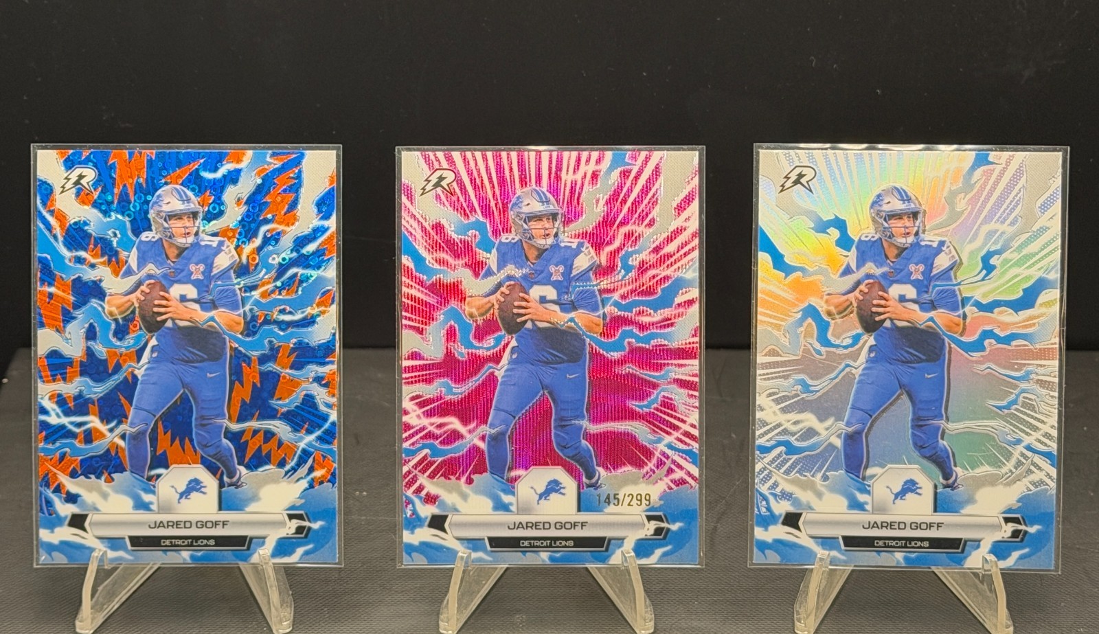 2025 Topps Resurgence #31 Jared Goff Magenta Surge Refractor /299 & Blue Shock