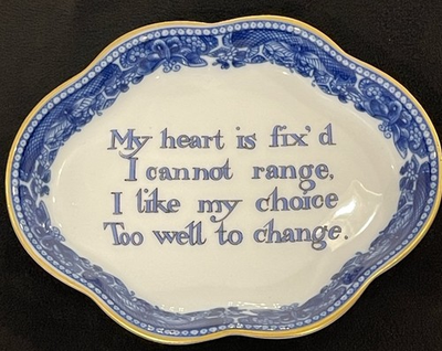 #ad Mottahedeh “My Heart is Fixed” Blue amp; White Porcelain Trinket Tray Dish 4.5x3.5” $29.99