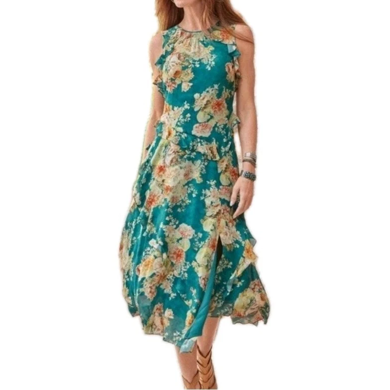 slim fit dress slacks Ella Midi Dress Jude Cloth in Sundance Paisley Navy Peacock| Jude Connally