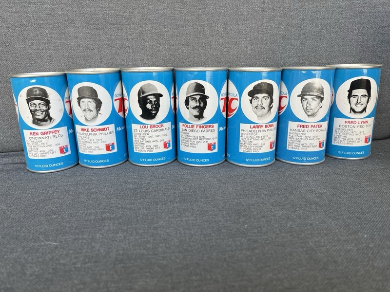 1977 RC Cola MLB Baseball Cans Lot of 28 - Schmidt, Bench, Yount, Brock - HOF