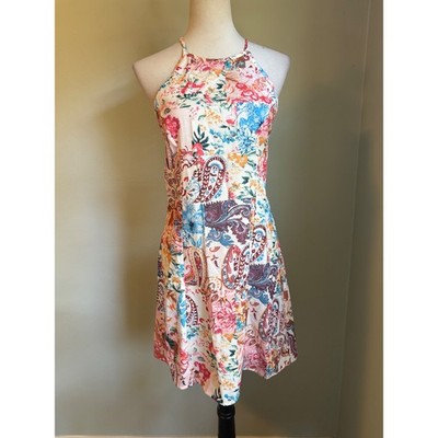 Boho Floral Paisley Patchwork Halter Mini Dress Multi whimsi cottage fairy retro