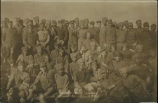 WWI RPPC 1917 Cossack? And Russian? Soldiers large group real photo postcard
