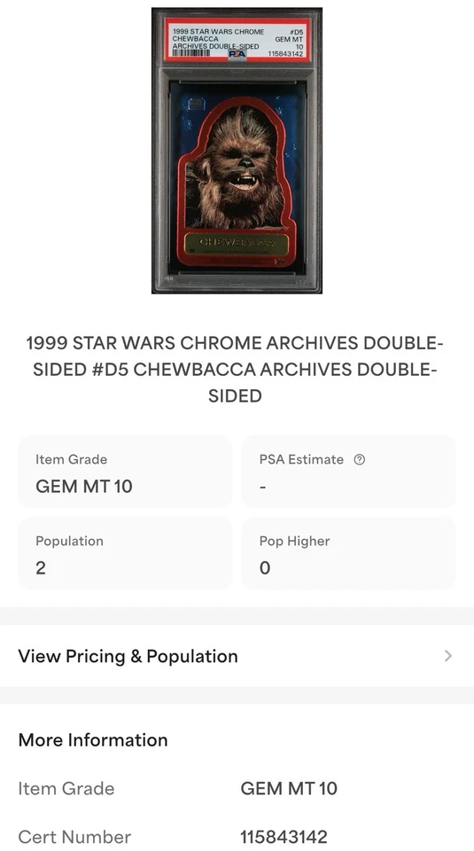Chewbacca 1999 Star Wars Chrome Archives Double Sided Sticker#D5 PSA 10 Pop 2 💎 - Image 3 of 3
