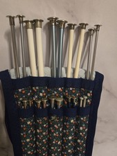 Vintage Assorted Knitting Needle Set And Crochet With Fabric Case