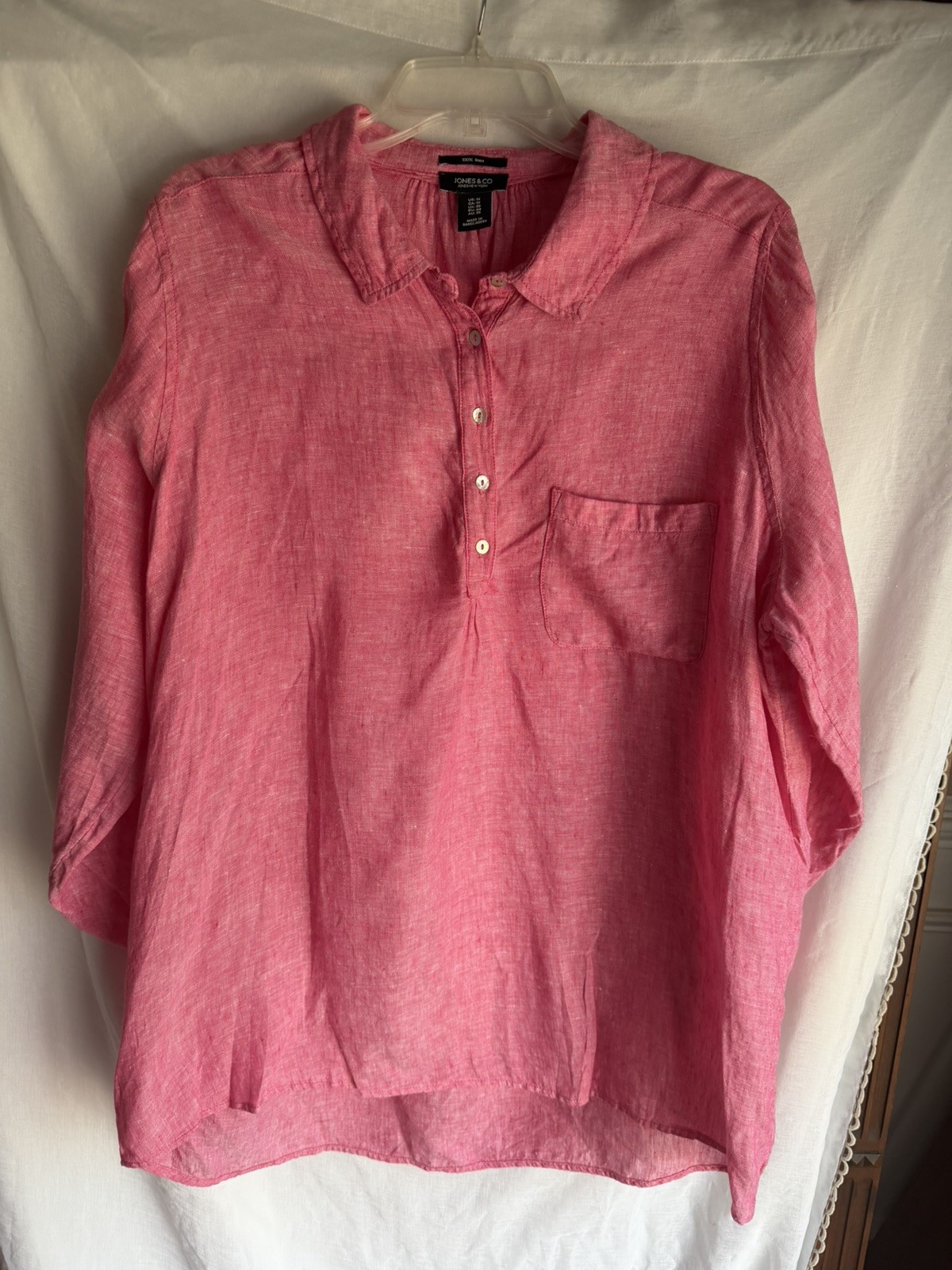 Women’s Linen Tunic Top Jones New York Size 1X Pink  Beachy Coastal Preppy