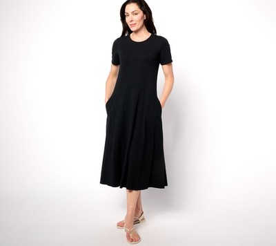 Joan Rivers Classics Collection Petite Slub Jersey Short Sleeve Dress w/ Seam De